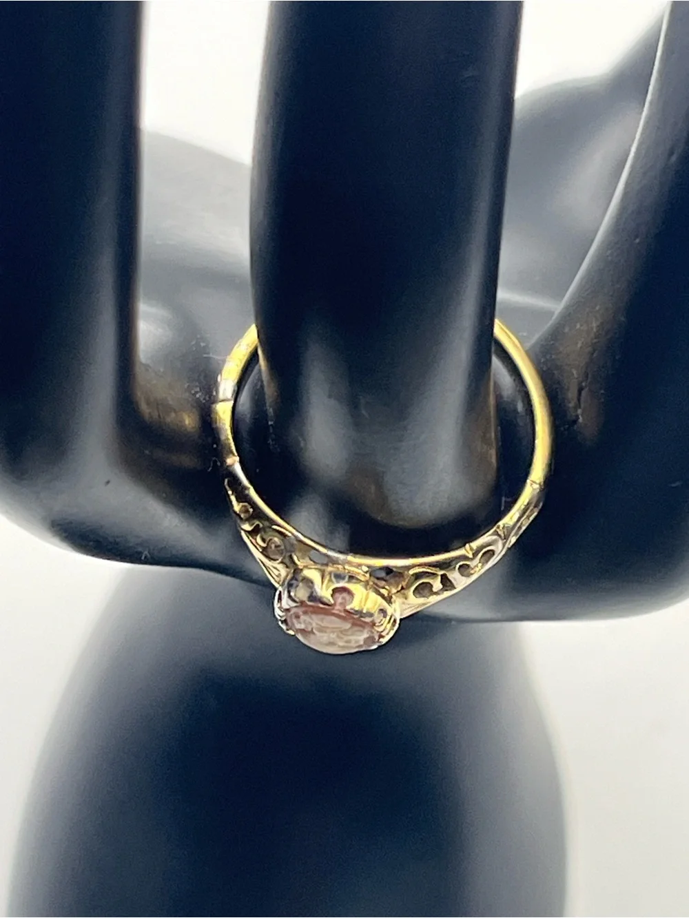 18k HGE gold electroplated filigree scroll Cameo vintage ring size 9